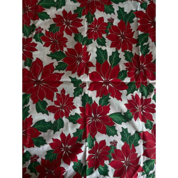 vintage Ozark Christmas Red Poinsettia Quilt Fabric - Picture 1 of 4